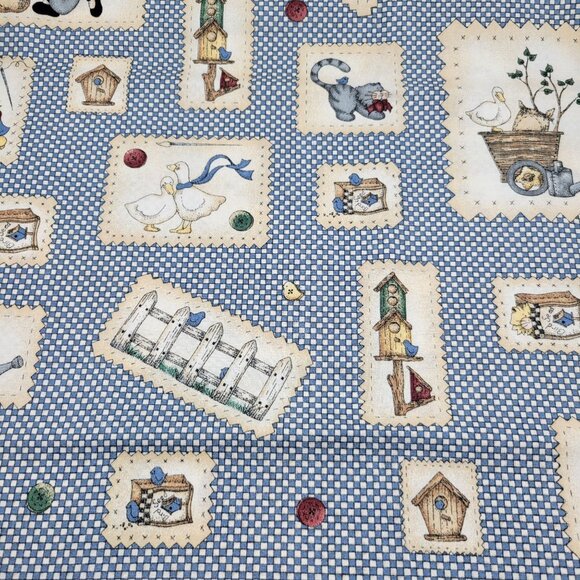 Checkered Past Kathi Walters S.S.I. Cotton Fabric Blue Gingham 1 Yard - Picture 2 of 4